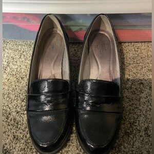 Life Stride Patent Black heel Penny Loafers for Women